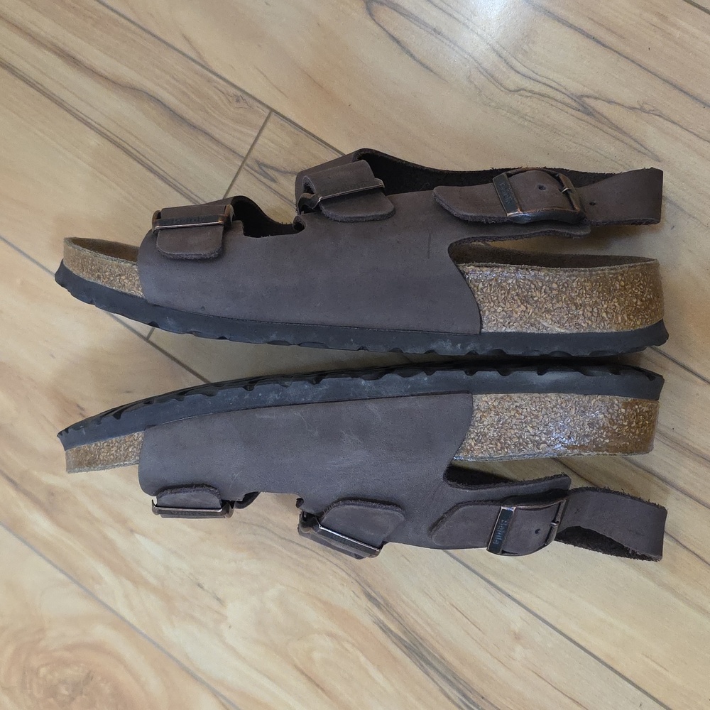 Birkenstock Betula Brown Milano Sandals Size EU 38(7-7.5) Antique Bronze Buckles - Picture 6 of 16
